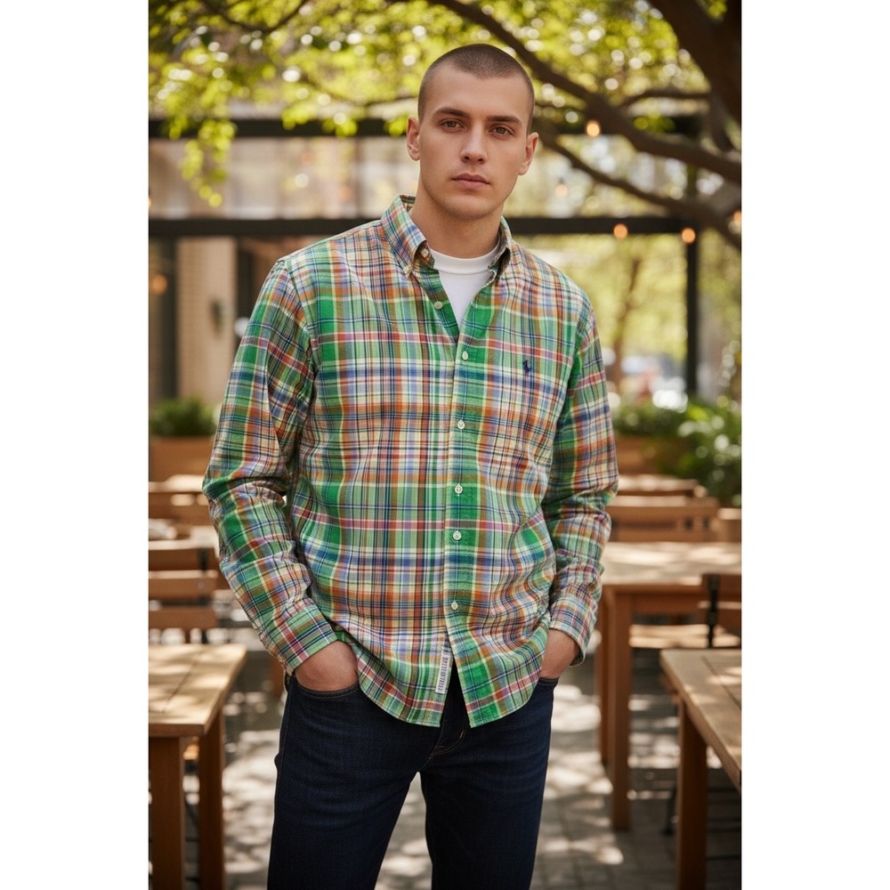 Y2k vibe 🚨Polo Ralph Lauren 🤑Madras Plaid Button Down Shirt‎ Retro Preppy